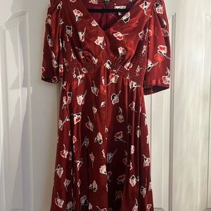 Rebecca Taylor Red Floral Midi Dress